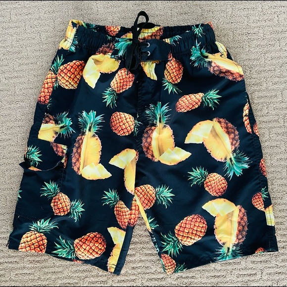 The Image NWT Designer Style PINEAPPLE PRINT Swim TRUNK Shorts Large - Picture 3 of 10